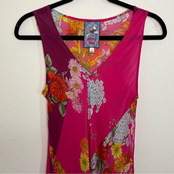 Johnny Was Golden Bouquet Vibrant Pink Floral Bias Maxi Dress Size Small - Picture 4 of 16